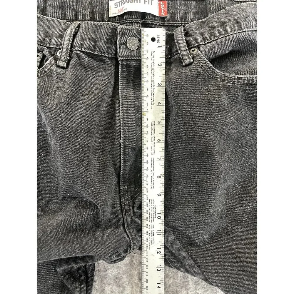 Levis 505 Mens 38x32 Regular Fit Straight Leg Black Denim Jeans